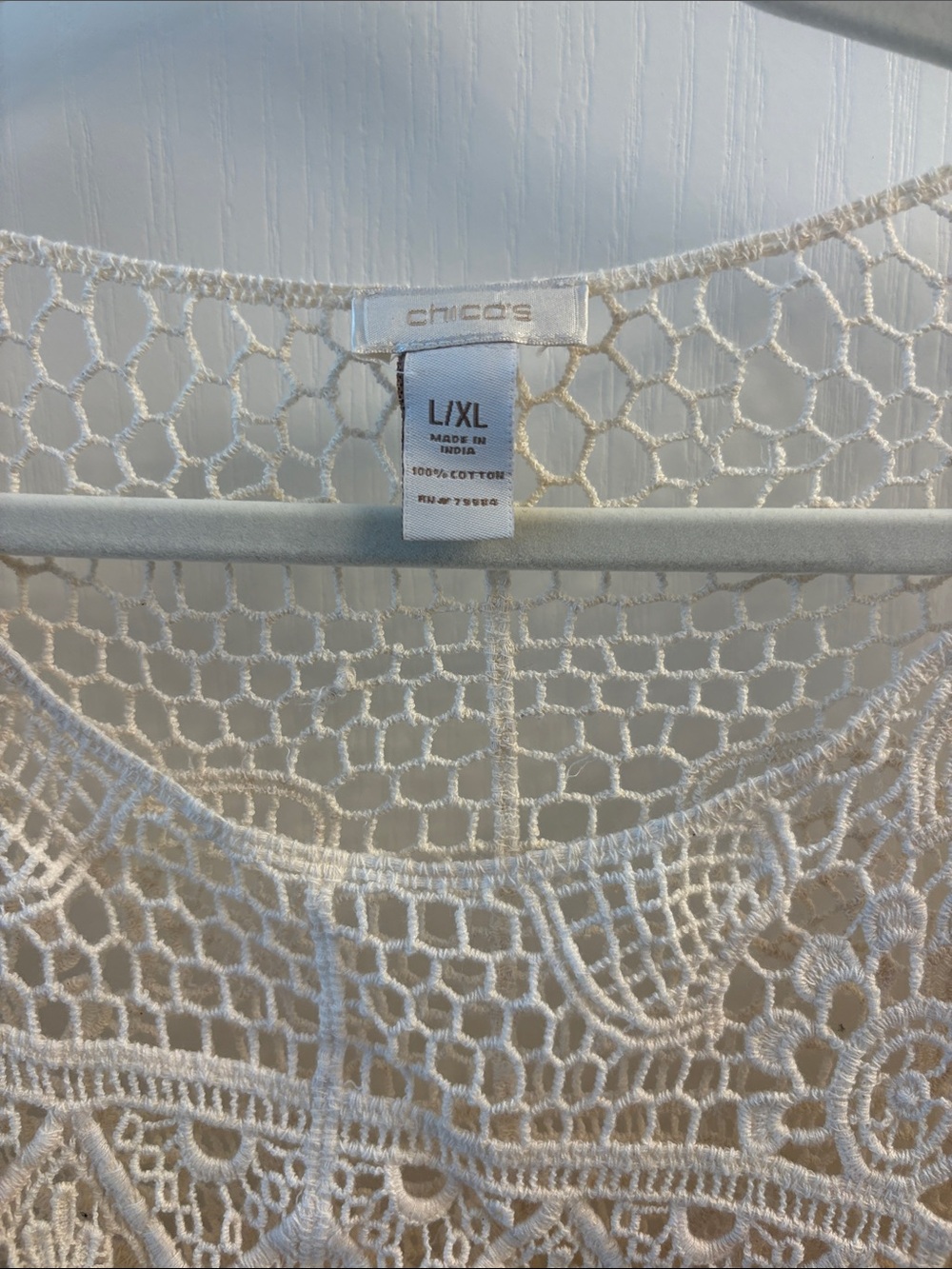 Chico's Cream Crochet Fringe Boho Top - Picture 2 of 2